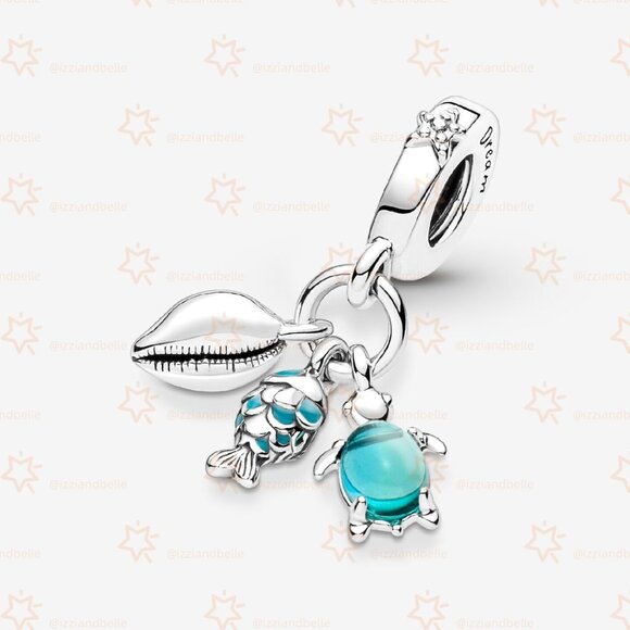 Pandora Fish, Sea Turtle & Conch Triple Dangle Charm - Picture 3 of 6